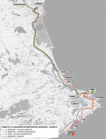 Líneas de autobús entre el aeropuerto de València y Dénia