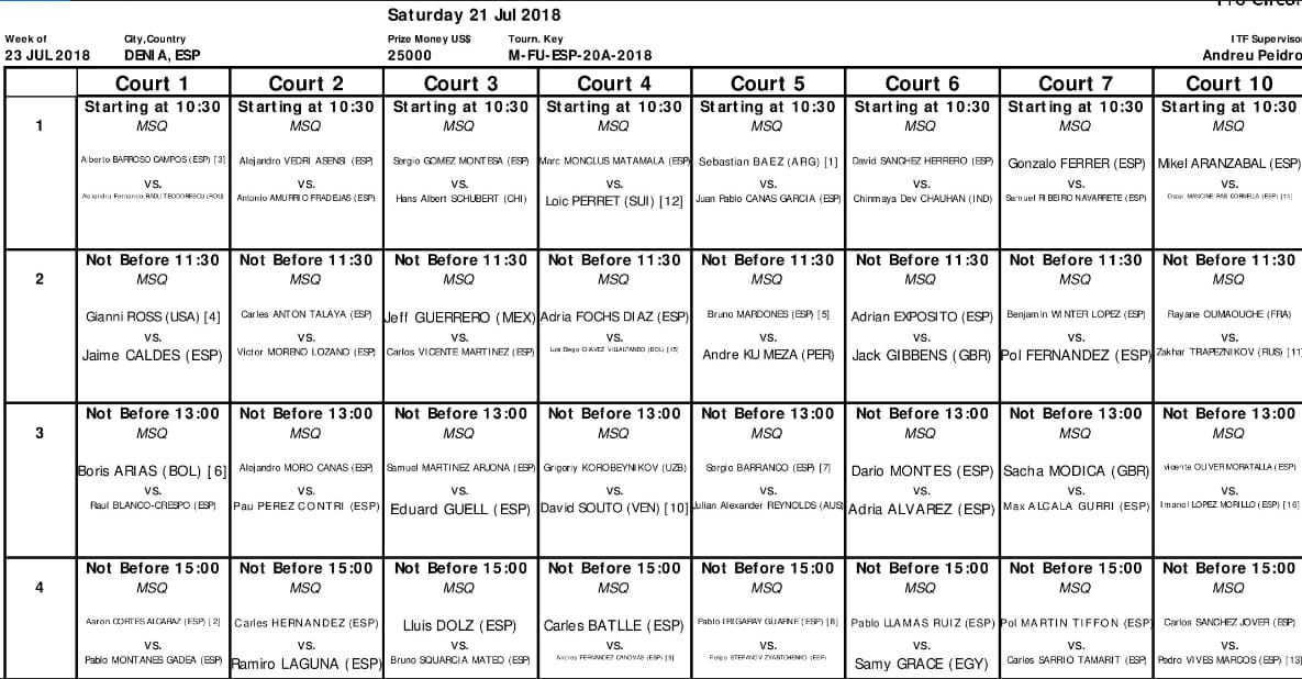 orden de juego fase previa sabado