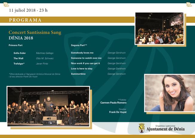 Programa del concierto de la Santíssima Sang de la Banda de Dénia 2018