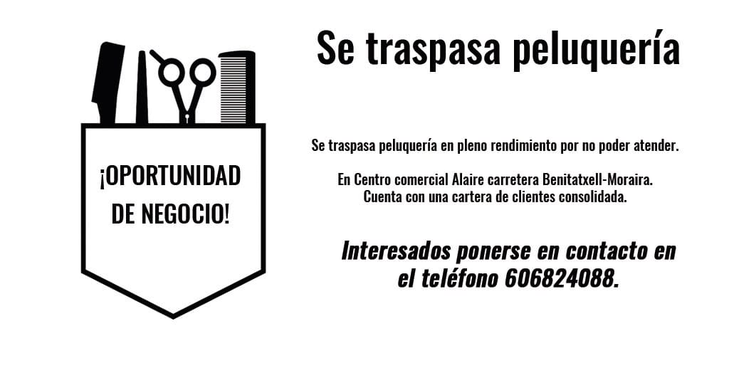 ¡Oportunidad de negocio! Se traspasa peluquería 1 se traspasa peluqueria