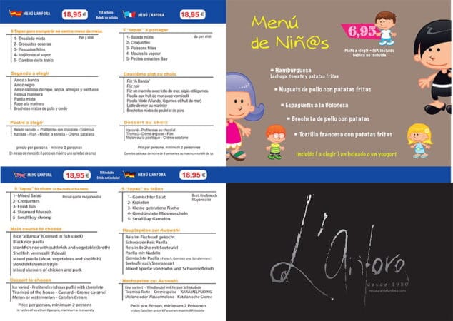 menu y menu infantil restaurante lanfora