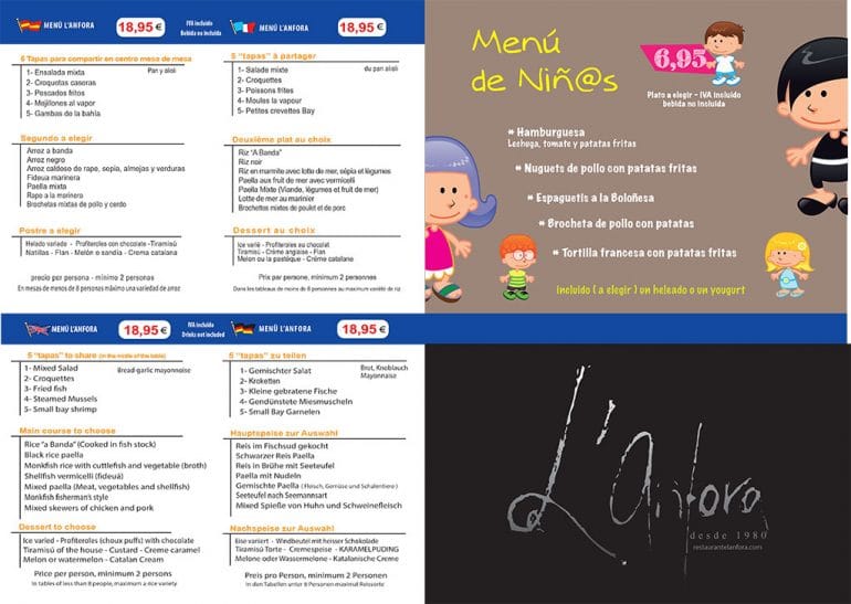 Menú y menú infantil Restaurante L' Anfora