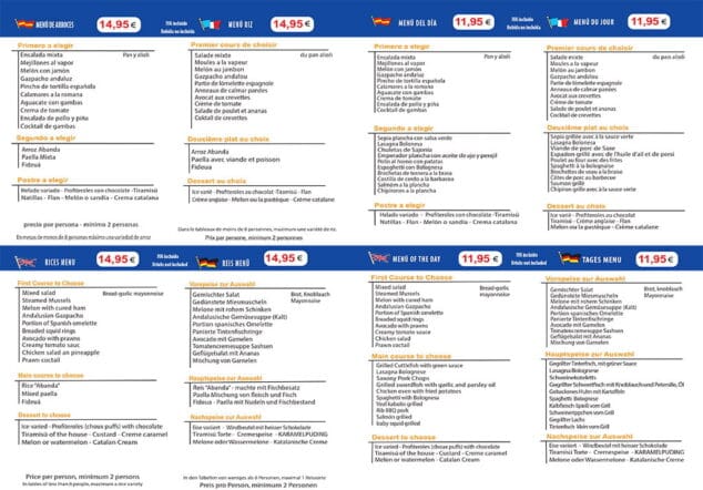 menus en restaurante lanfora