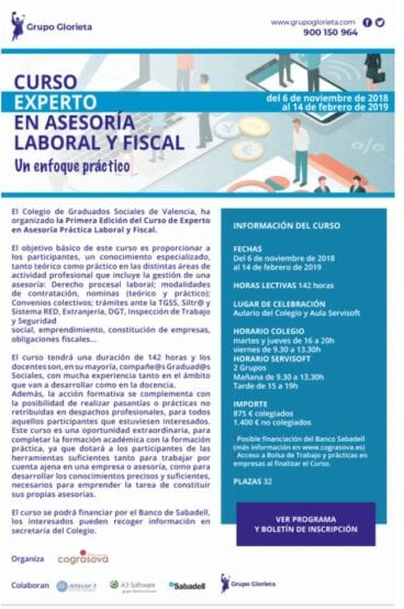 Detalles del curso en asesoría laboral y fiscal Academia La Glorieta