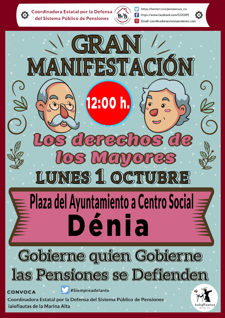 Los pensionistas regresan a las movilizaciones en Dénia tras el precuerdo del Pacto de Toledo para revalorizar las pensiones 1 manifestacion de los iaioflautas en denia