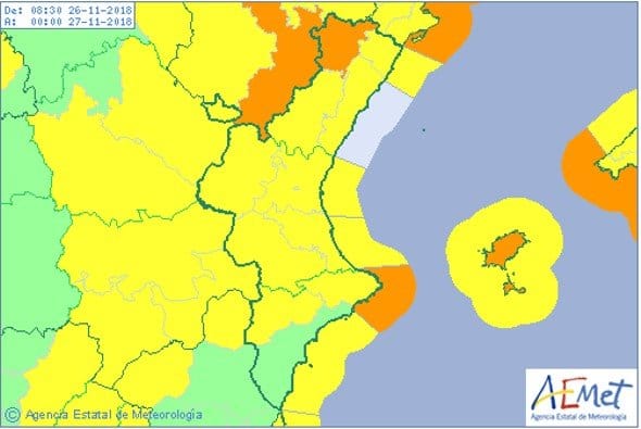 alerta amarilla por vientos lunes 26 de noviembre