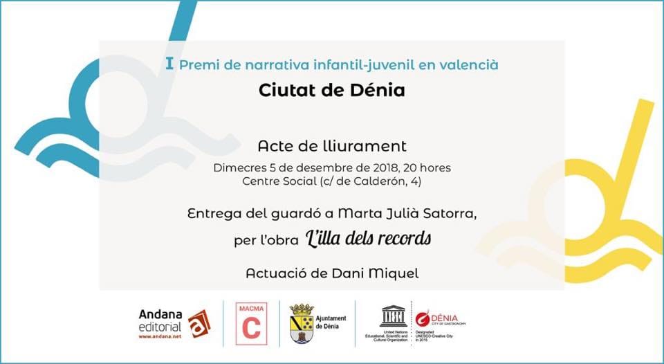 entrega del i premi de narrativa infantil juvenil en valencia de denia
