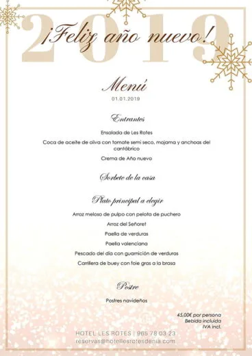 Menú Año Nuevo 2019 Hotel Les Rotes
