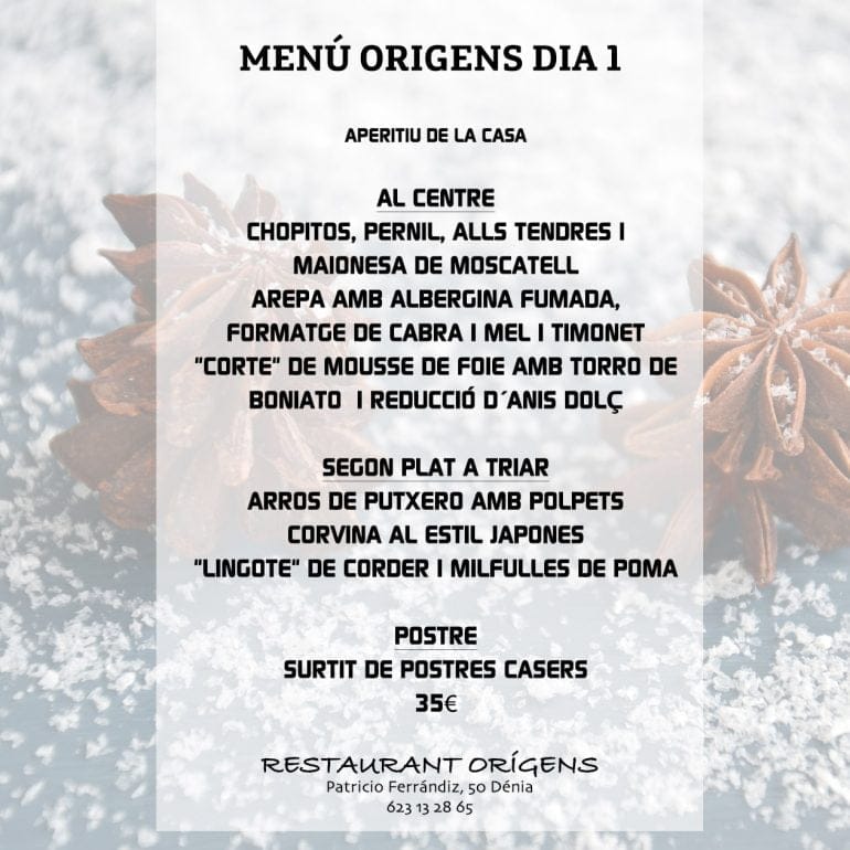 Menu de DIA 1 de enero RESTAURANT ORIGENS