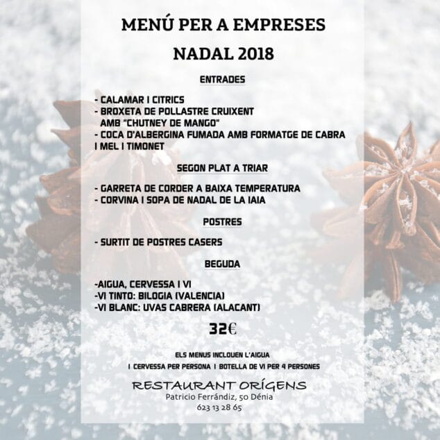 menu de nadal empreses restaurant origens