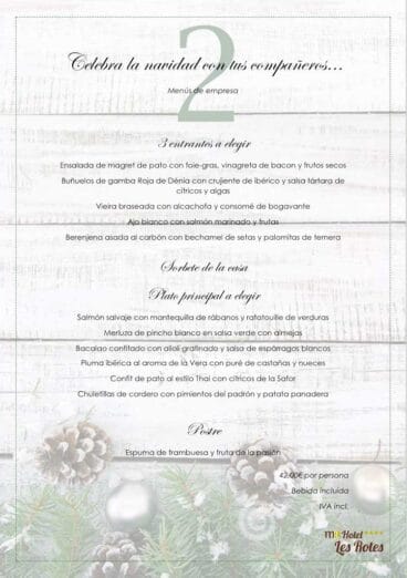 Menú de empresa dos 2018 Hotel Les Rotes