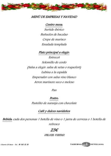 Menú empresas Taberna Sevillana