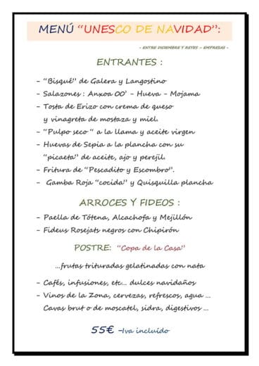 Menú empresas Unesco Restaurante Mena