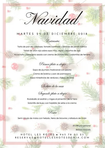 Menú de Navidad 2018 Hotel Les Rotes