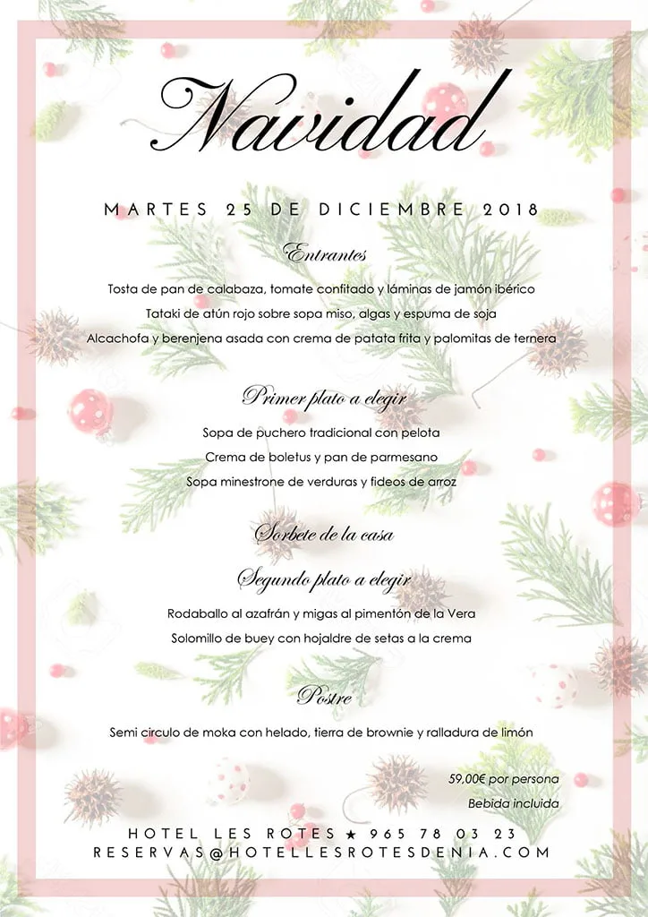 Menú de Navidad 2018 Hotel Les Rotes