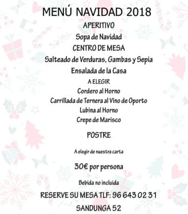 Menú de Navidad 2018 Restaurante Sandunga