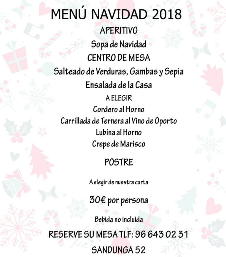 Menú Navidad 2018 Restaurante Sandunga