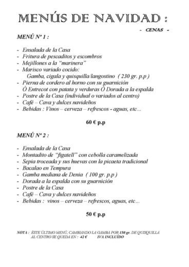 Menú Cenas  navidad empresas Restaurante Mena