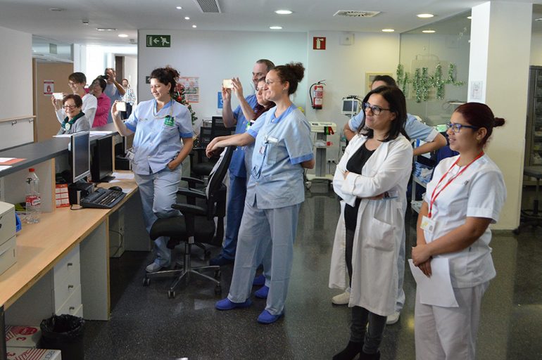 Hospital workers during the performance