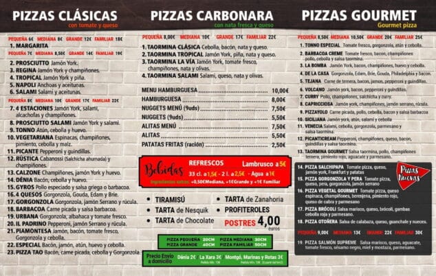 nueva carta pizzeria taormina