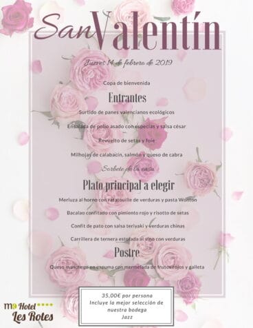 Cena San Valentín  Hotel Les Rotes 14 febrero