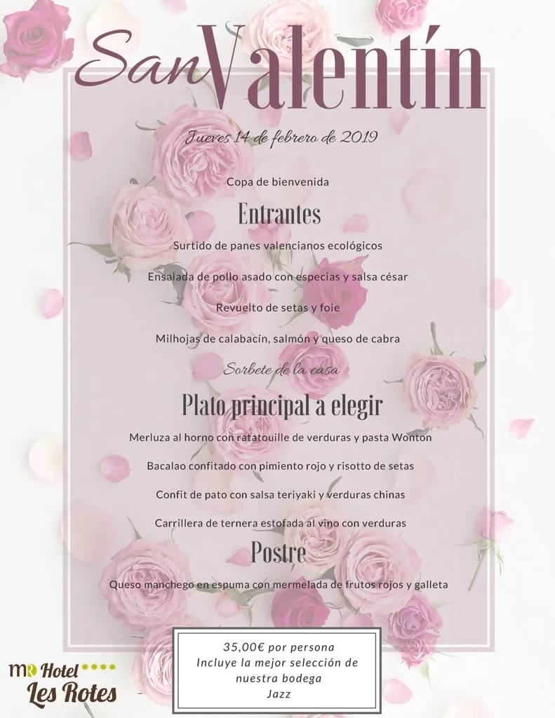cena san valentin hotel les rotes 14 febrero