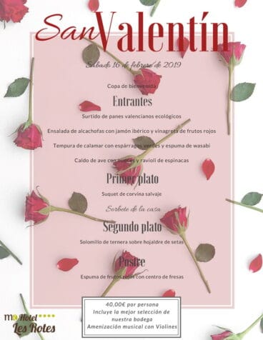 Cena San Valentín Hotel Les Rotes 16 de febrero