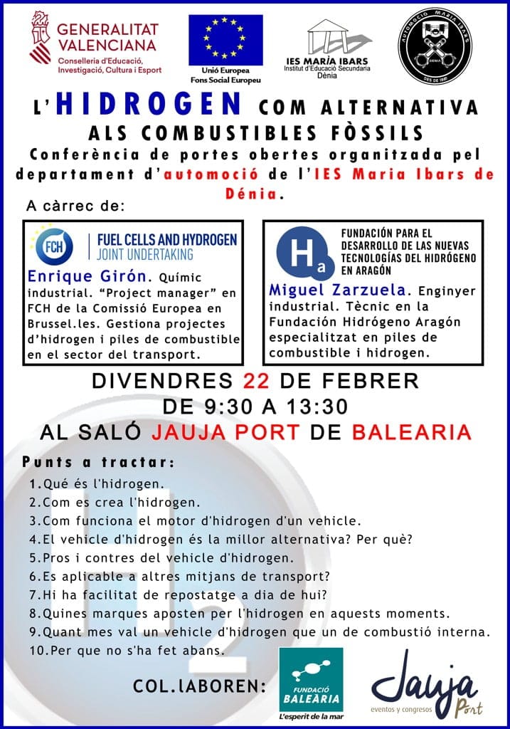 El IES María Ibars de Dénia organiza las II Jornadas de Automoción 1 charla sobre el hidrogeno como combustible
