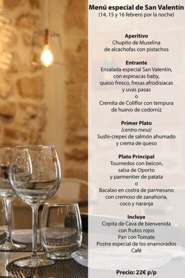 Menú especial San Valentín Cova Talla