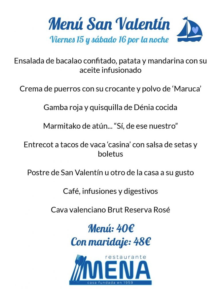 Menú San Valentín Restaurante Mena