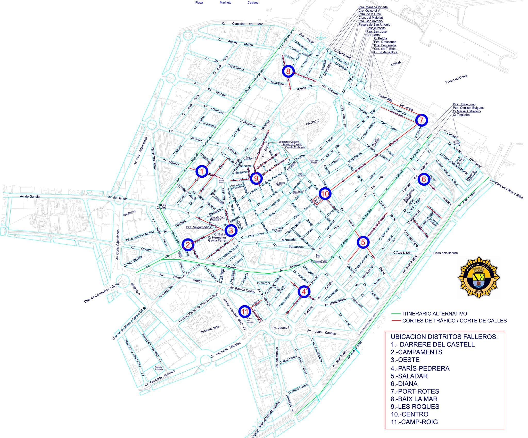 cortes de calles durante las fallas de denia 2019