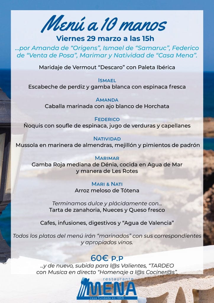 menu a diez manos restaurante mena