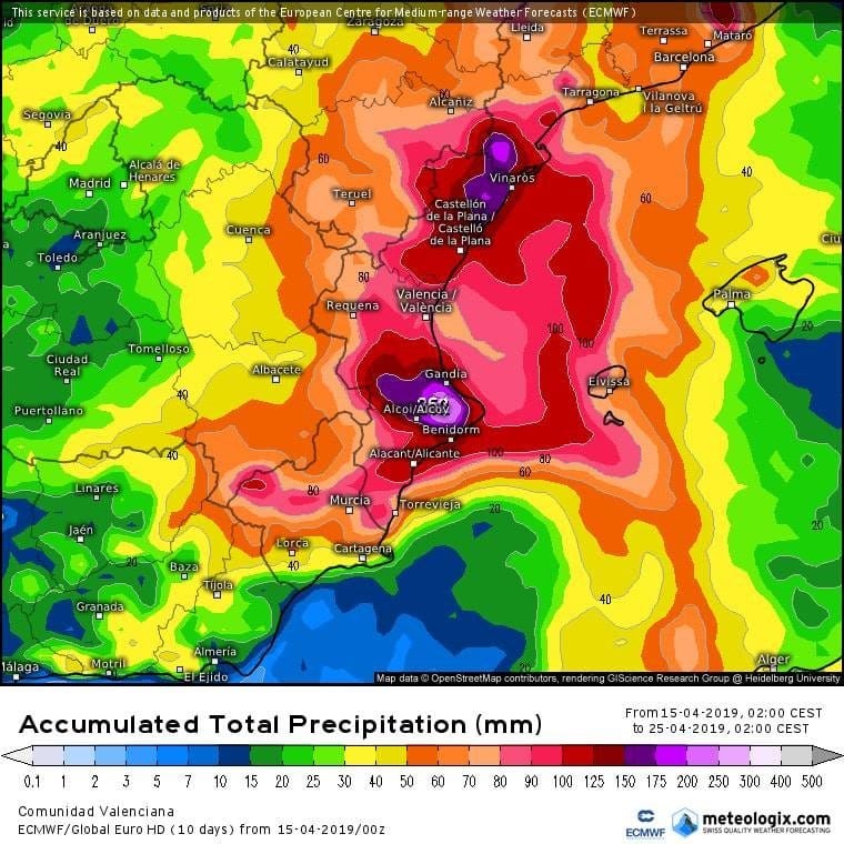 probabilidad de gota fria en semana santa en denia