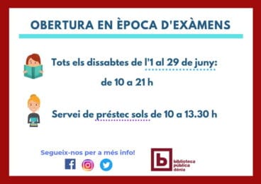 Horario de la Biblioteca Municipal de Dénia en junio