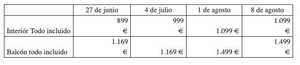 precios crucero falken tours