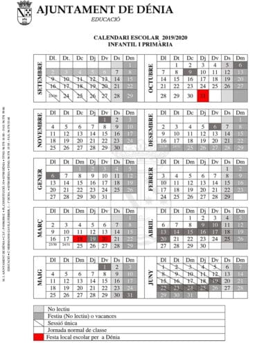 Calendario escolar 2019 2020 infantil