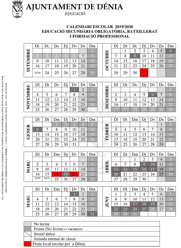 calendario escolar 2019 2020 secundaria bachillerato y formacion profesional