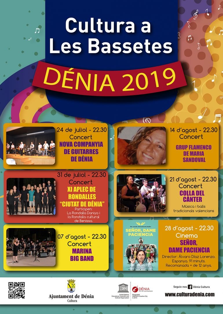 Cartel de actuaciones en el parque de les Bassetes