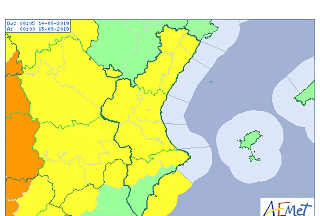 AEMET activa la alerta amarilla por lluvias para este sábado 1 Imagen: Activada la alerta amarilla para el sábado 14 de septiembre