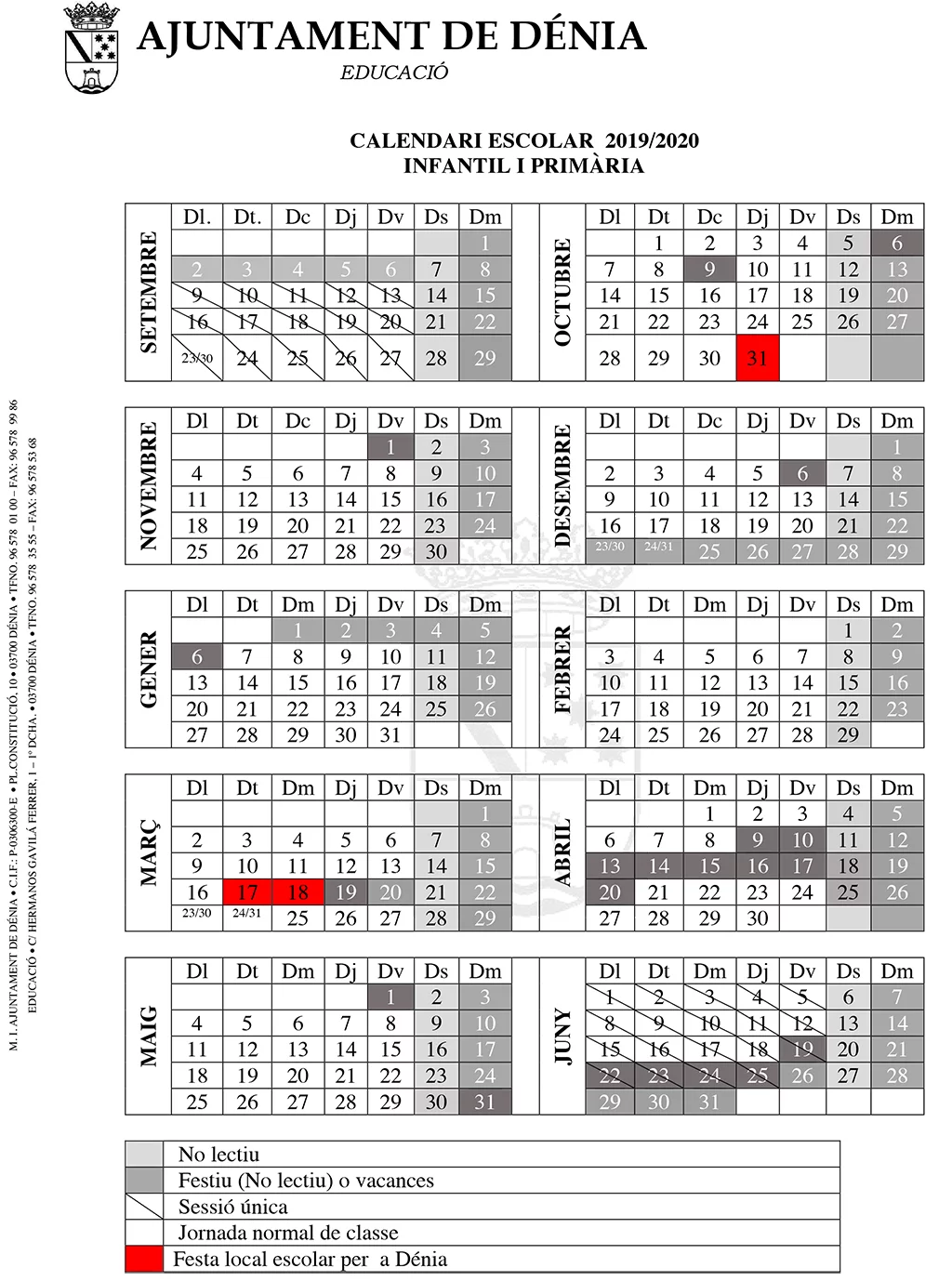Calendario Infantil y Primaria