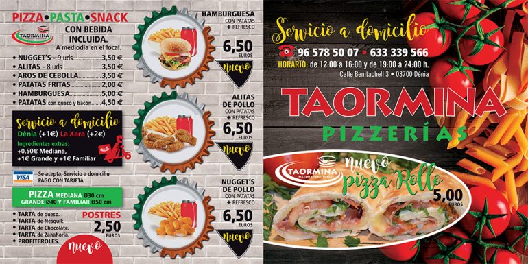 Carta de pizzas en Dénia - Taormina