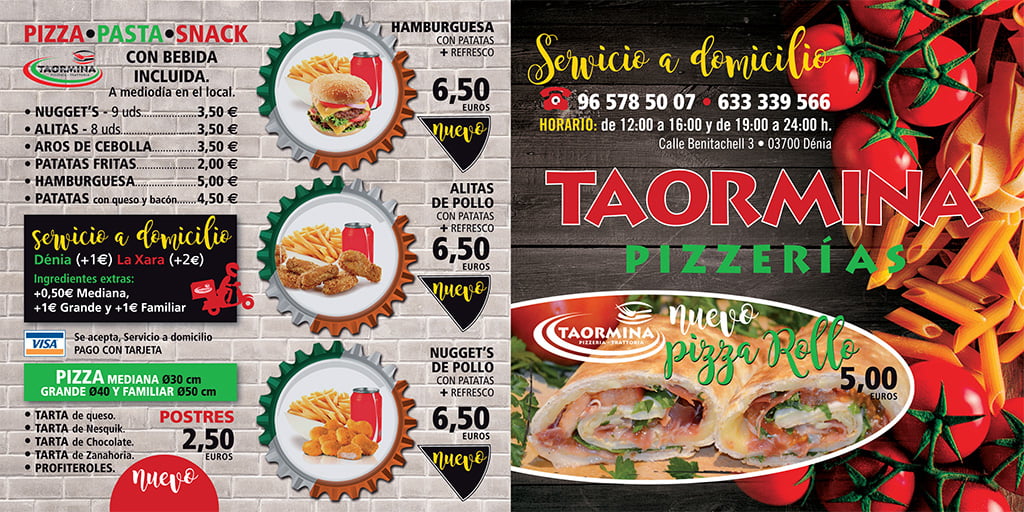 Carta de pizzas en Dénia – Taormina