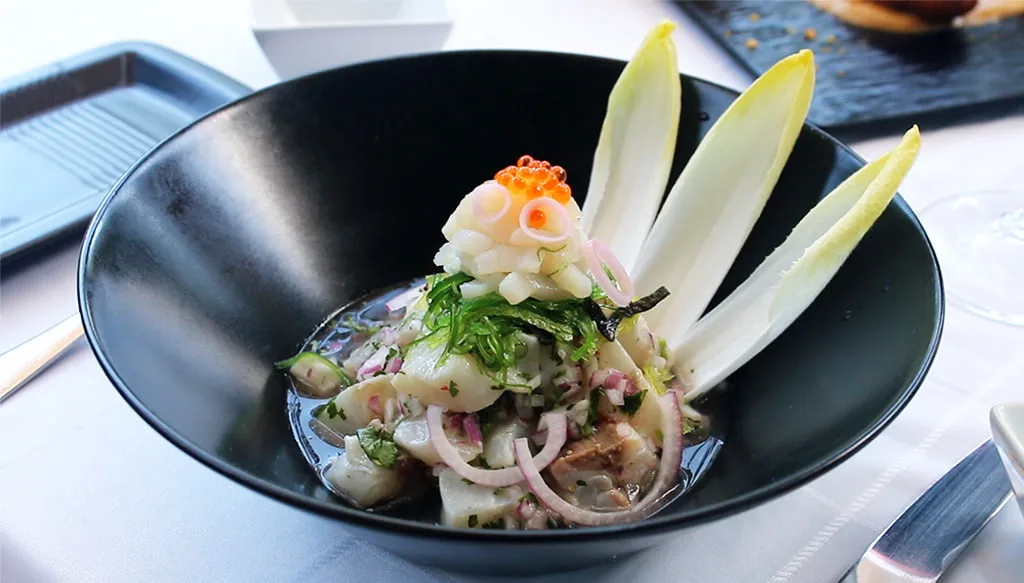 Ceviche con ingredientes de la lonja de Dénia - Restaurante Punta Negra Hotel Les Rotes
