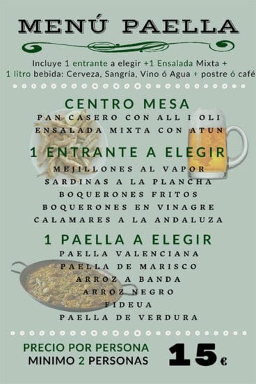 Menú paella – Restaurante Amazing