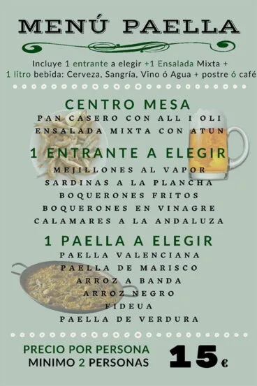 Menú paella – Restaurante Amazing