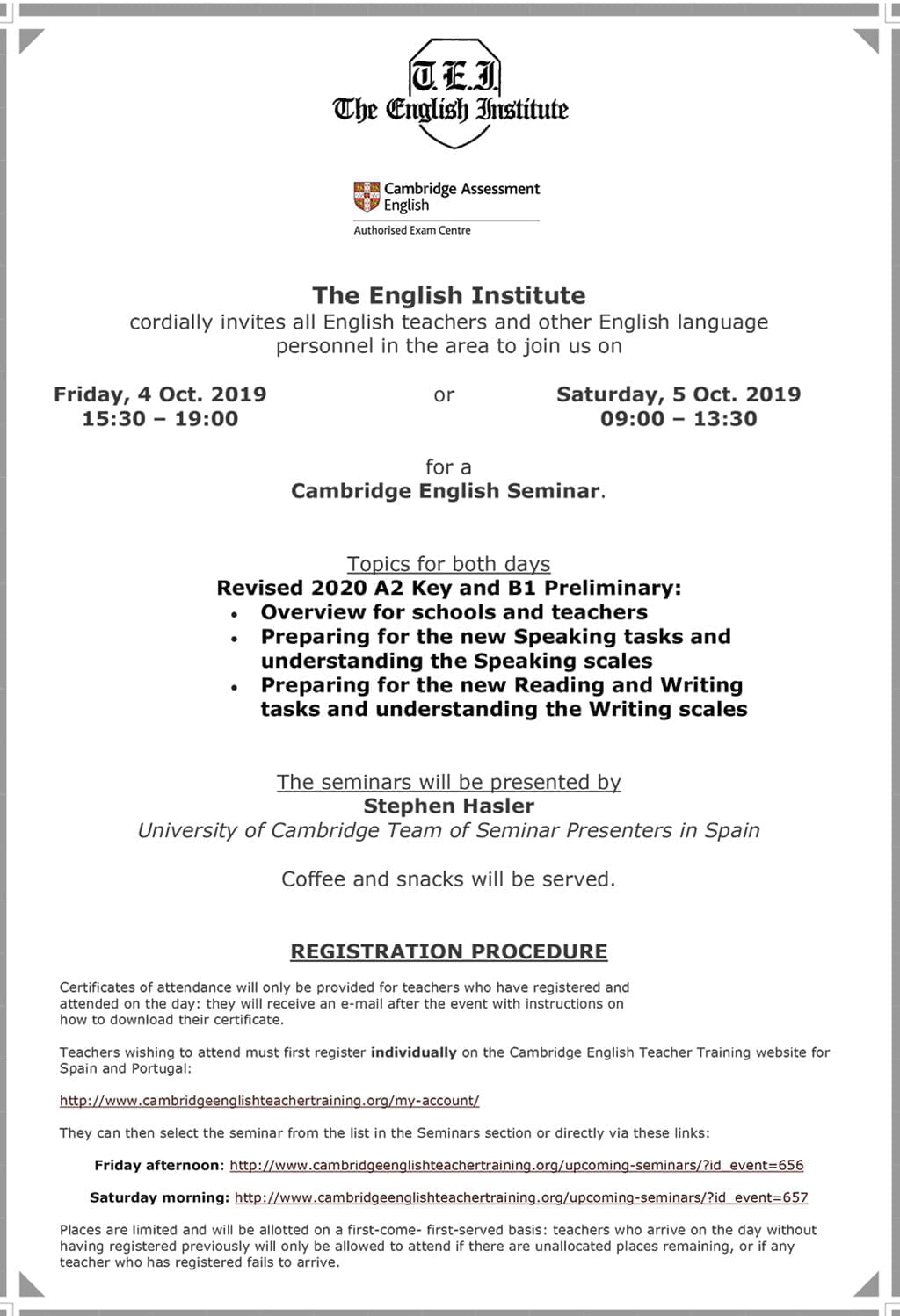 Seminario para profesores de inglés – The English Institute