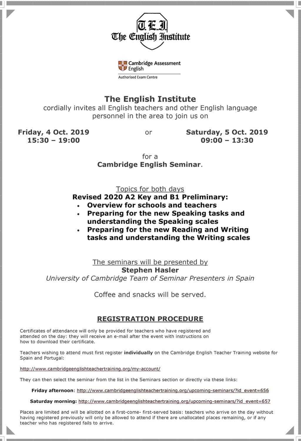 Formación para profesores de inglés en un seminario en The English Institute 1 Imagen: Seminario para profesores de inglés - The English Institute