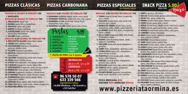 Carta de pizzas en Dénia – Taormina