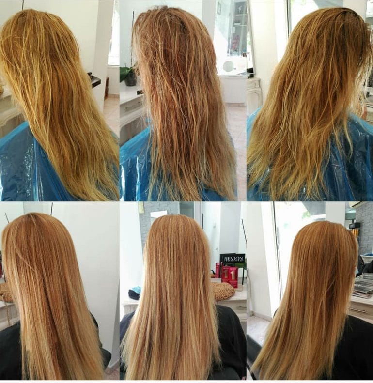 Antes y después del alisado de Belma Kosmetik - Dorita e Inma Estilistas