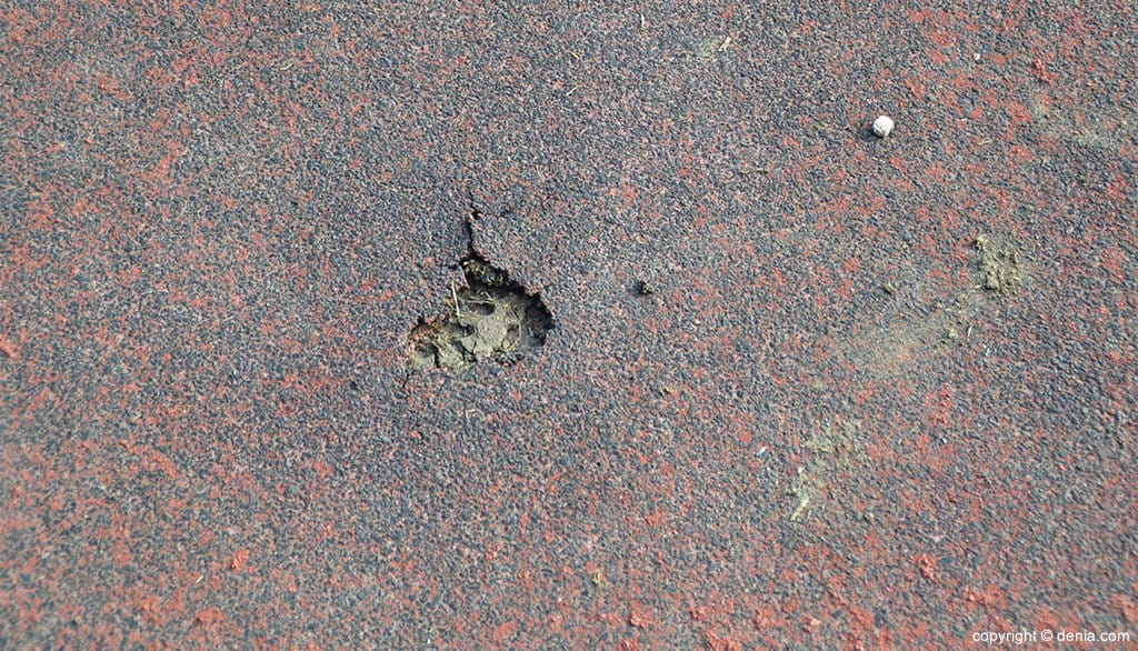 Imagen: Agujero en la pista de atletismo de Dénia